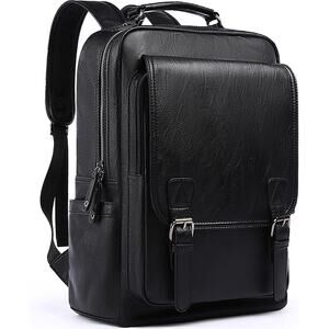 Leather Travel Laptop Backpack For Men Fit 15.6" Waterproof Vintage Backpack